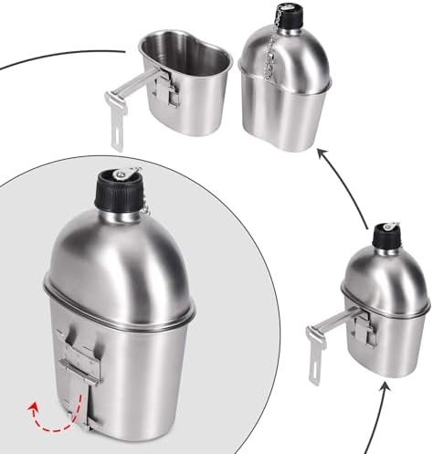 Goetland Stainless Steel WWII US Army Canteen Water Bottle Military Canteen Kit 1QT with 0.5QT Cup Nylon Pouch G.I. : Sports & Outdoors - Image 4