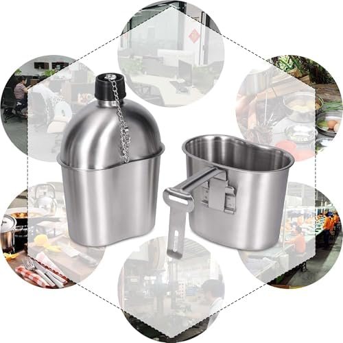 Goetland Stainless Steel WWII US Army Canteen Water Bottle Military Canteen Kit 1QT with 0.5QT Cup Nylon Pouch G.I. : Sports & Outdoors - Image 7