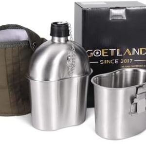 Goetland Stainless Steel WWII US Army Canteen Water Bottle Military Canteen Kit 1QT with 0.5QT Cup Nylon Pouch G.I. : Sports & Outdoors