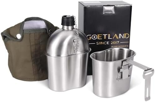 Goetland Stainless Steel WWII US Army Canteen Water Bottle Military Canteen Kit 1QT with 0.5QT Cup Nylon Pouch G.I. : Sports & Outdoors