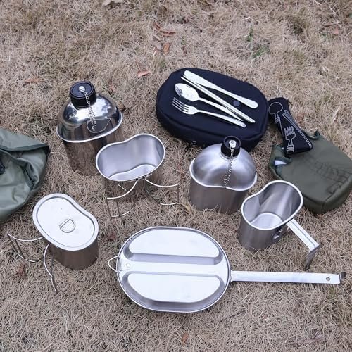 Goetland Stainless Steel WWII US Army Canteen Water Bottle Military Canteen Kit 1QT with 0.5QT Cup Nylon Pouch G.I. : Sports & Outdoors - Image 9